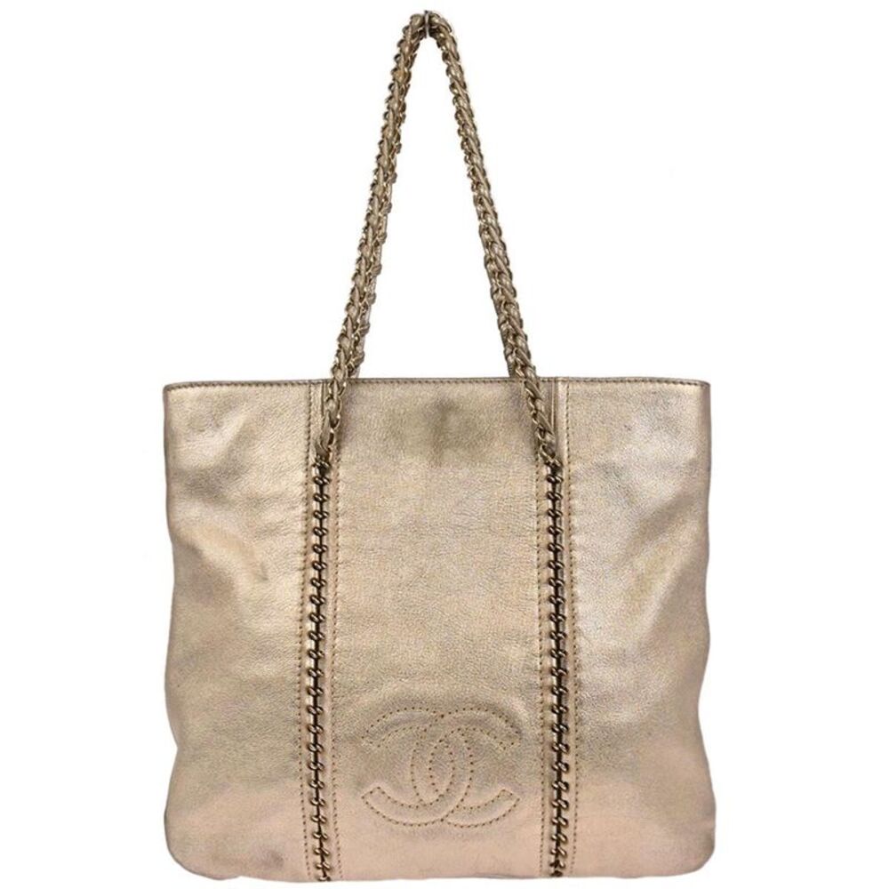 Chanel Luxe Ligne Zipped Tote Leather Gold Leather Tote Bag Bag